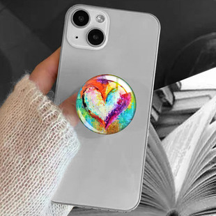 Heart Leopard Print Polka Dot 40mm Time Gemstone Retractable Transparent Adhesive Phone Folding Stand for Lazy People Live Streaming