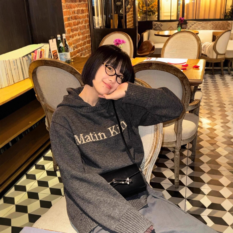 韩国小众潮牌matinkim连帽针织衫女25新款mk破洞套头毛衣男女同款|undefined