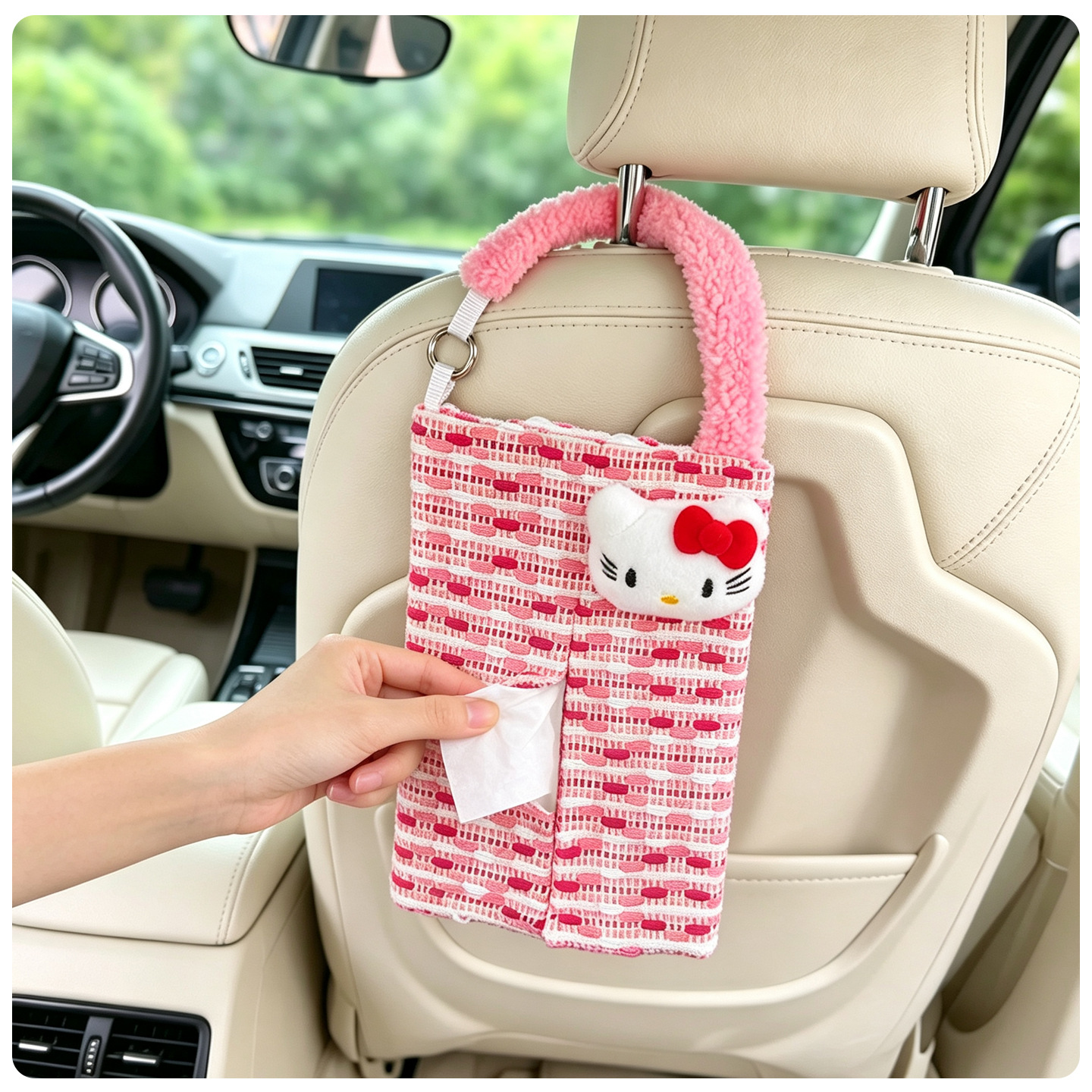 Car Tissue Box Creative Cute Hellokitty Tissue Box Car Tissue Hanging Bag In-Car Tissue Box for Women