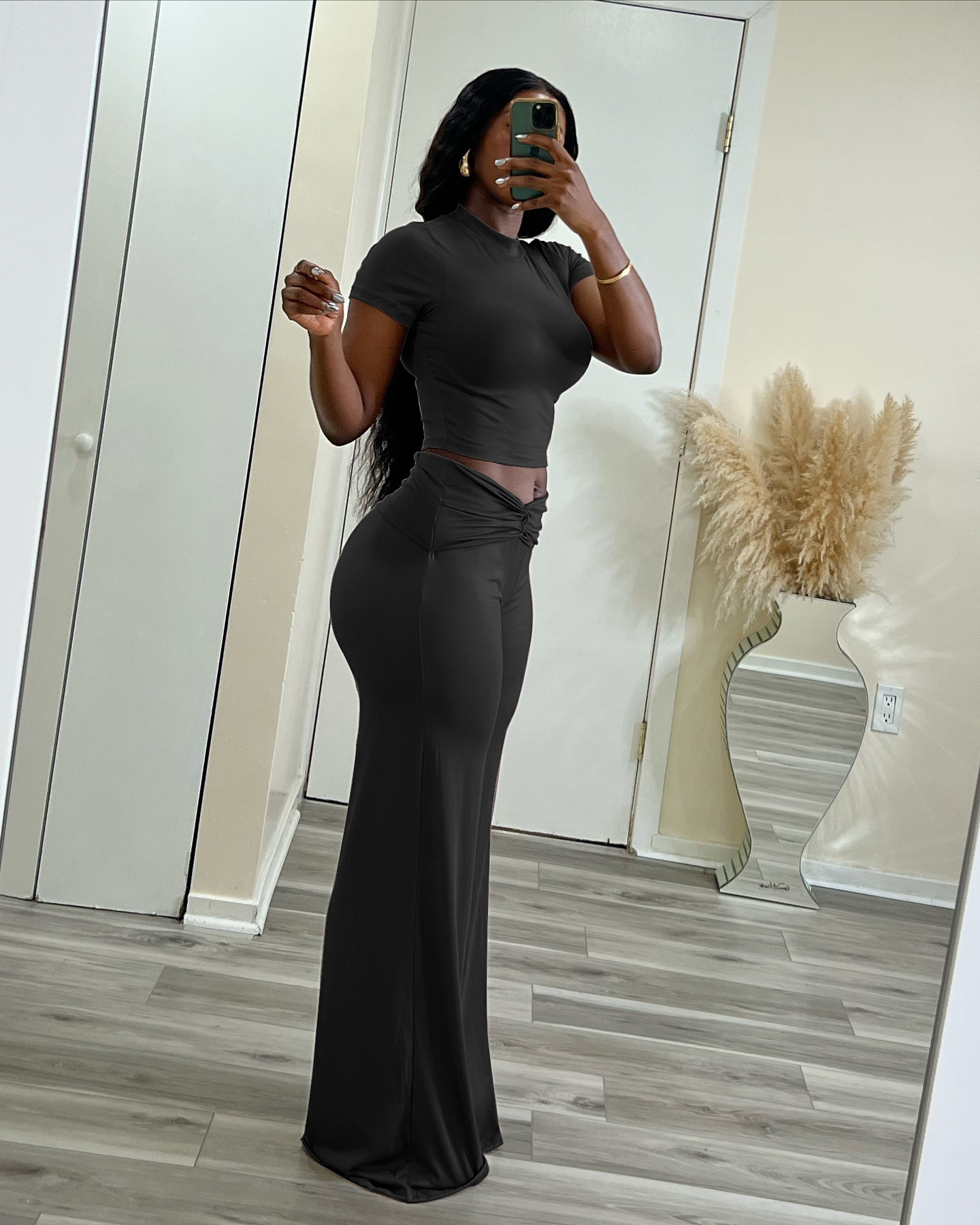 High Waisted Slimming Wide Leg Trouser And Top Two Piece Set_voghion.com