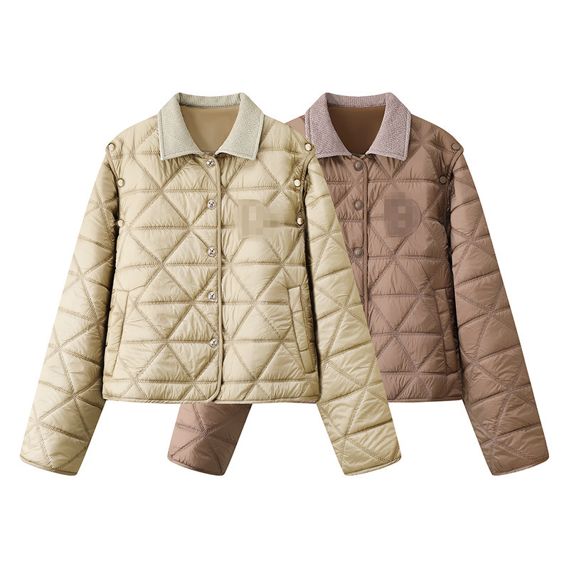 现货2024冬新款宽松简约菱格刺绣棉服外套上衣2I4H303