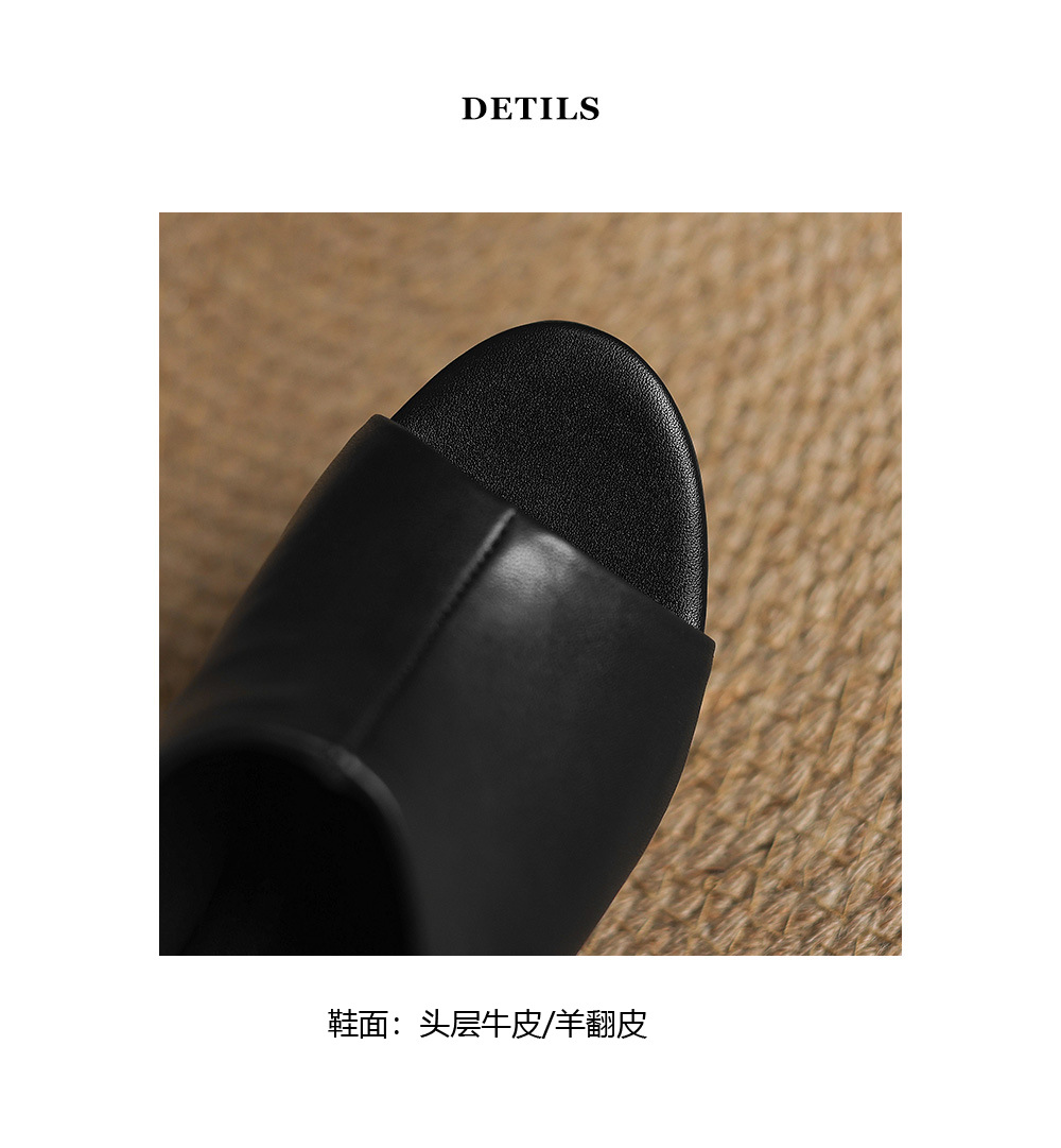 Sandal cao gót đế xuồng nữ hở mũi quai ngang gót 10 cm — Đen [da cừu] chi tiết 18