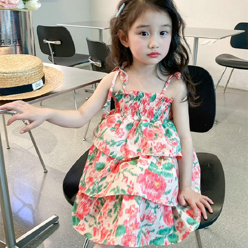 Girls Skirt Flower Crumpled Cake Skirt Dress Princess Skirt 24 Summer Clothing New Foreign Trade Children's Clothing Dropshipping