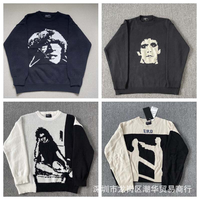 Erd Melancholic Rich Second-Generation Knitted Sweater Portrait Sweater Wholesale High Street Heavyweight Pullover Trendy Brand Men's Sweater