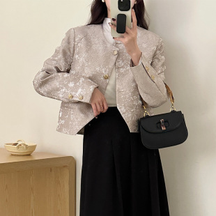 [Original] high-grade new Chinese style short top early autumn French retro elegant jacquard Chanel style coat for women