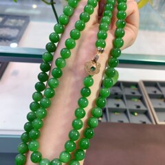 天然和田碧玉108圆珠项链高货批发无黑点苹果绿阳绿料子色润泽透