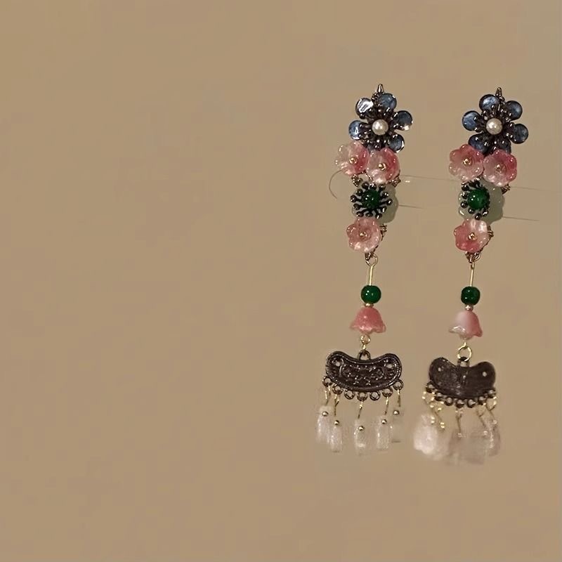 花が揺れる長い影〜新しい中国風の花のタッセルヘアピン、ファッショナブルな古代スタイルのハイエンドサイドバングクリップ漢服ヘアピン|undefined