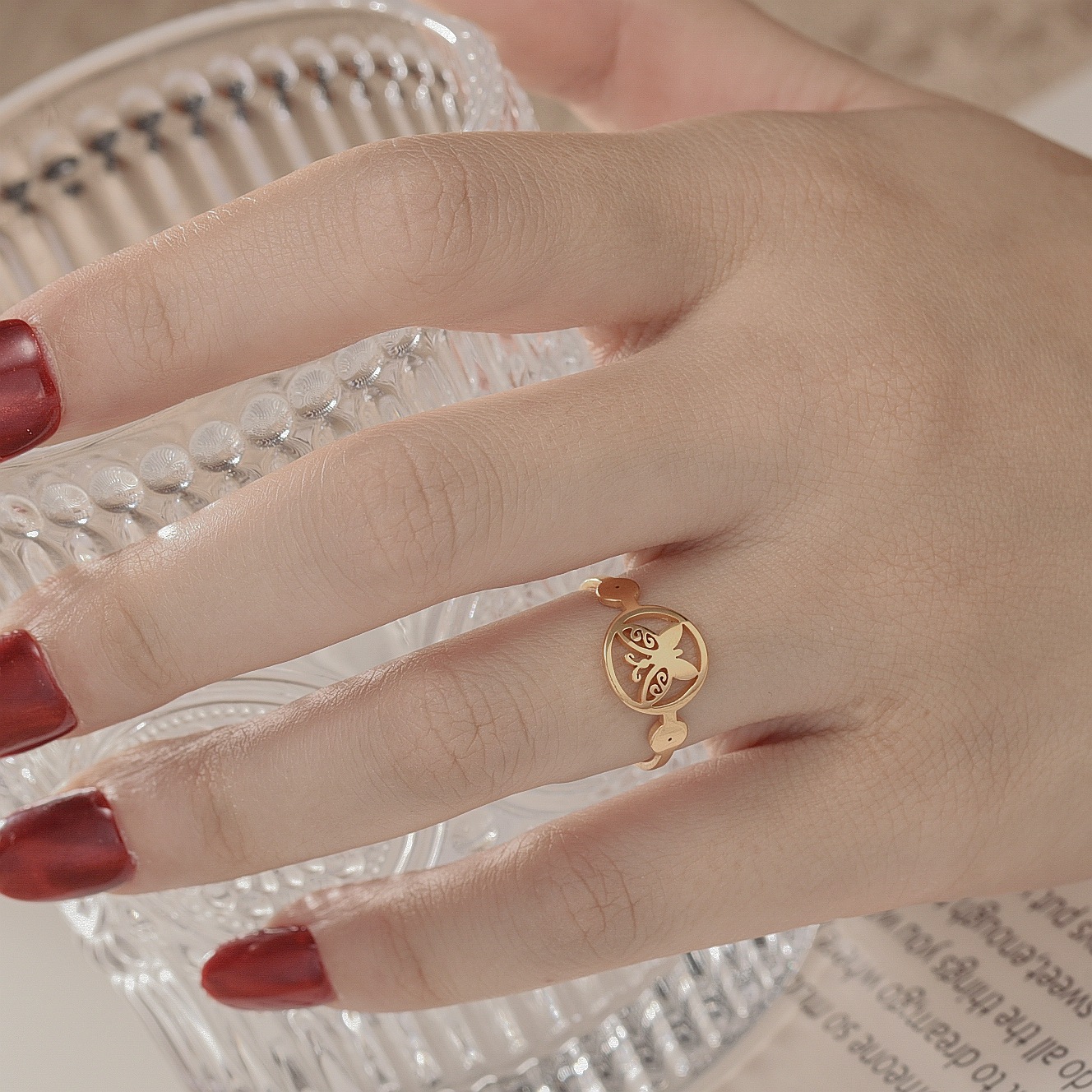 Fashion summer new titanium steel butterfly ring