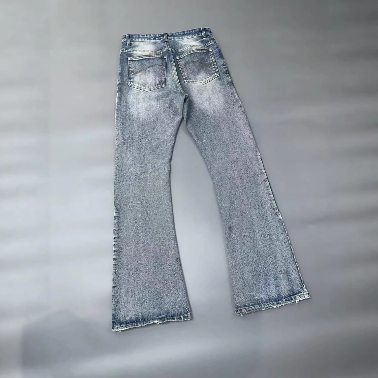 Men's Clothing Ice Blue Washed Flared Jeans Men's Paris Style Lost Videotape Damaged Clean Fit Style For Formal & Casual_mkmklike.com
