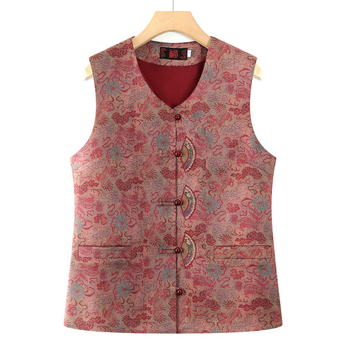 Middle-aged and elderly women's Tang suit waistcoat, grandma's spring/autumn vest, outerwear mom's new style vest, old lady's sleeveless jacket