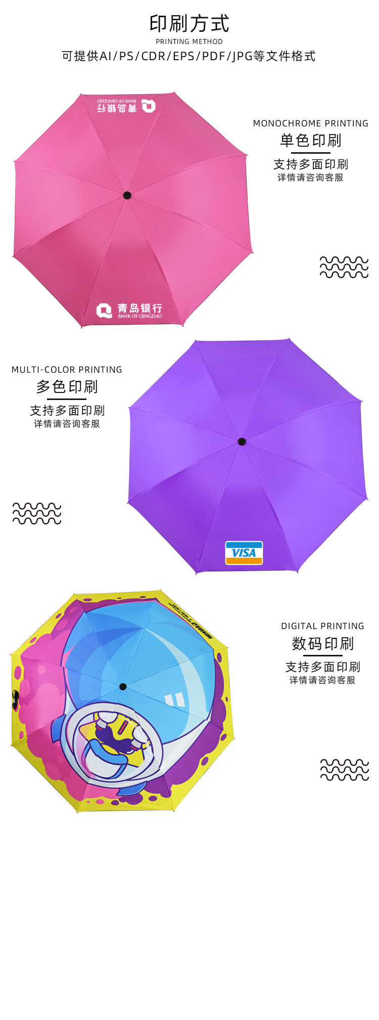 雨伞定制logo8骨黑胶遮阳折叠伞热转印数码印刷广告伞定做图案-阿里巴巴