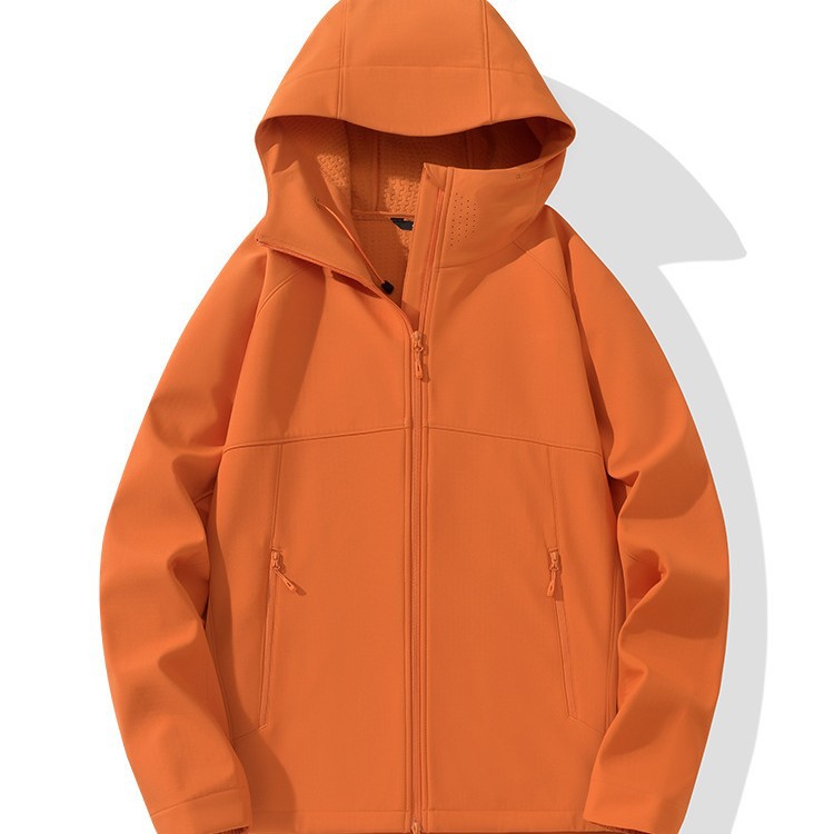Outdoor Thin Velvet Soft Shell Jacket for Men and Women 2025 New Spring and Autum Windproof and Waterproof Sports Casual Hooded Jacket