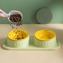 跨境猫碗陶瓷双碗防打翻宠物碗水粮一体狗碗保护颈椎易清洗飞碟碗