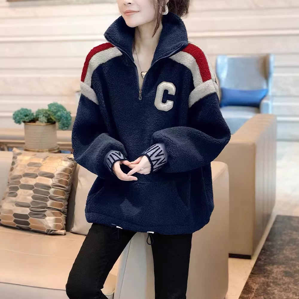 仿羊羔毛卫衣外套女休闲加厚设计感毛绒上衣春秋2026年新款欧洲站
