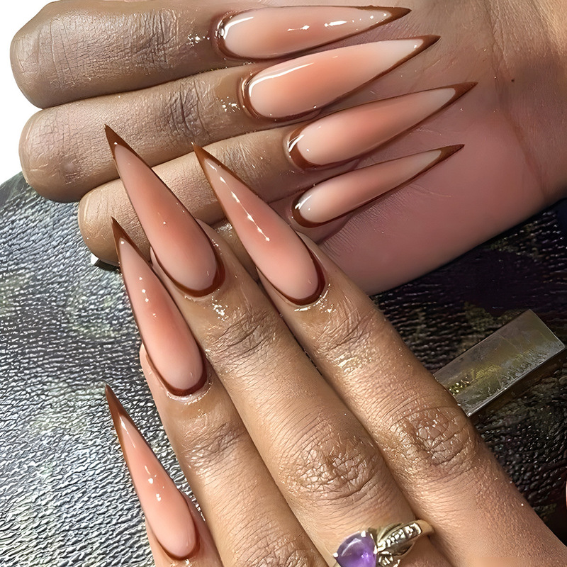 Cross-Border Natural Niche Design European and American Style Personalized Women's Accessible Luxury Long Pointed Fake Nails Gradient Nude Color Simple Pure Color