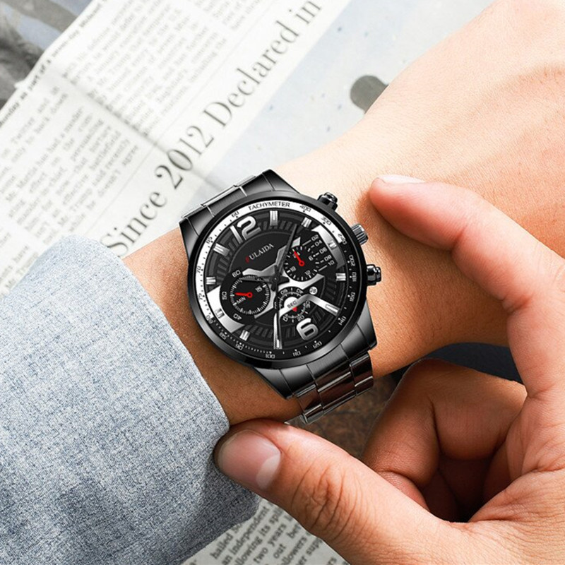 Herrklocka quartz business kalender stålarmband_voghion.com