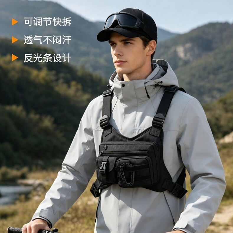New cross-border men's and women's crossbody bag, water-resistant, wear-resistant, multifunctional phone waist bag, outdoor sports fashion vest bag