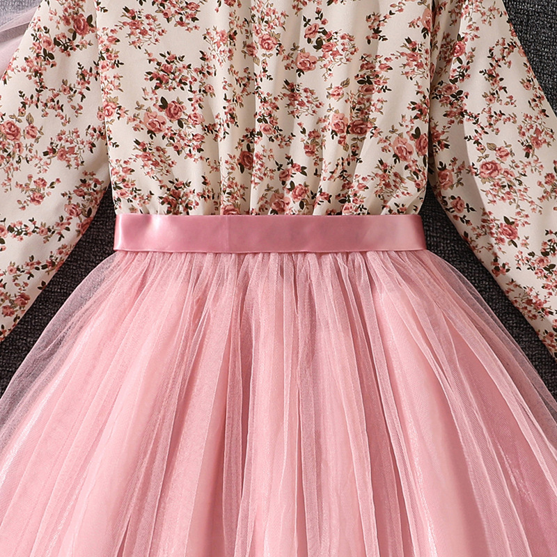 Mädchen Blumenkleid Mit Kragen Und Langarm Im Mesh Prinzessin Stil_voghion.com