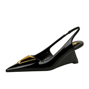 1097-K55 European and American style women's shoes with high heels, sloping heels, patent leather hollowed out back