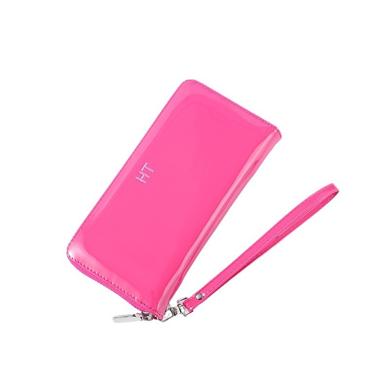 Bolso de pulsación de una sola mujer moda coreana zipper bolso de teléfono móvil esmaltado bolso de mano brillante bolso de tarjeta múltiple