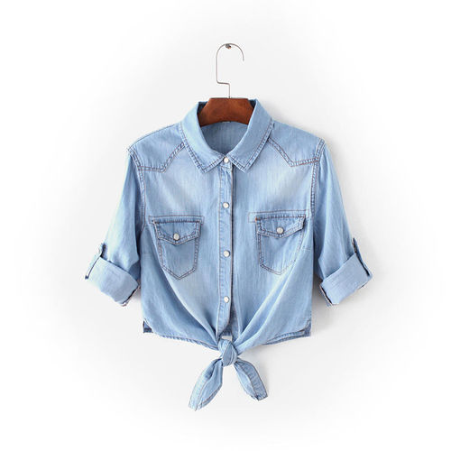 Korean Spring and Summer Women's Short Sleeve Jacket Denim Shirt Small Shawl Slim Short Thin Denim Jacket