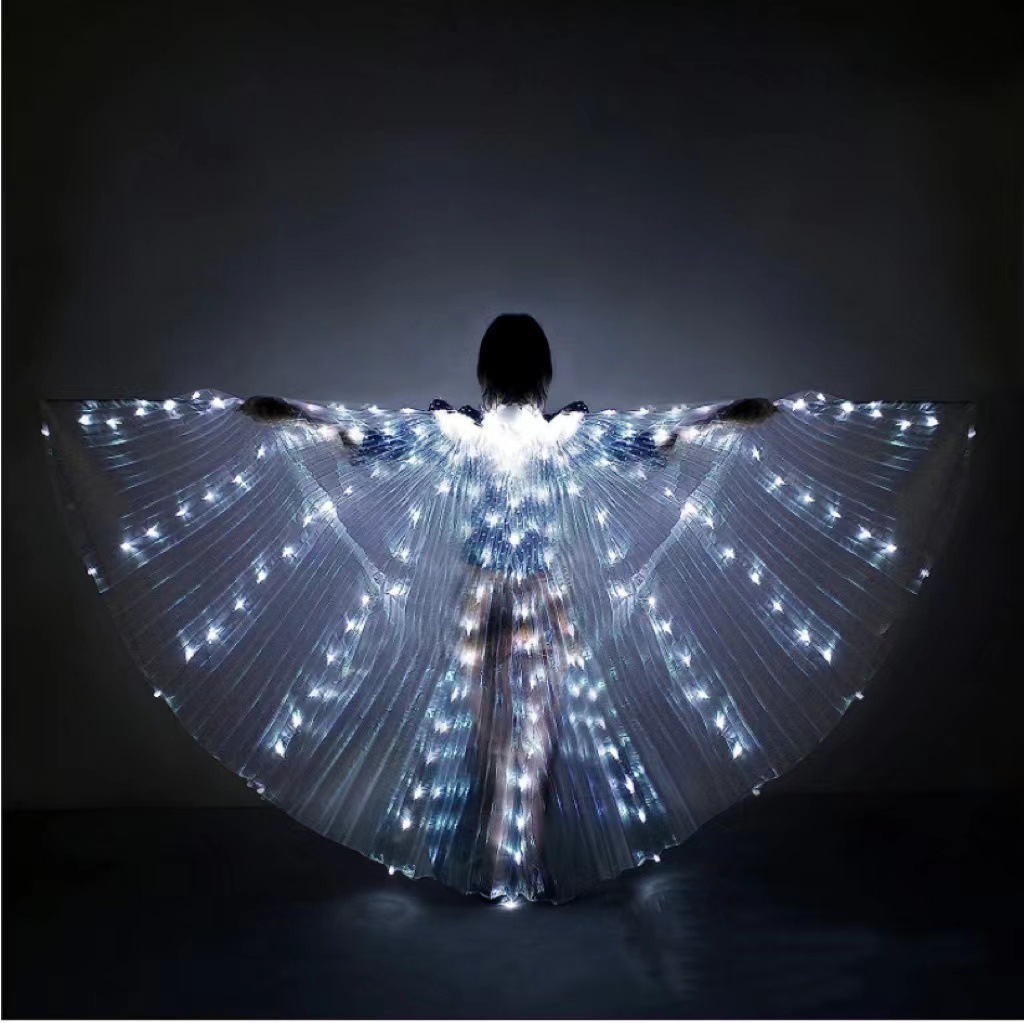 Halloween LED iluminado alas grandes alas 360 grados colorido adulto baile del vientre espectáculo de danza capa alas doradas