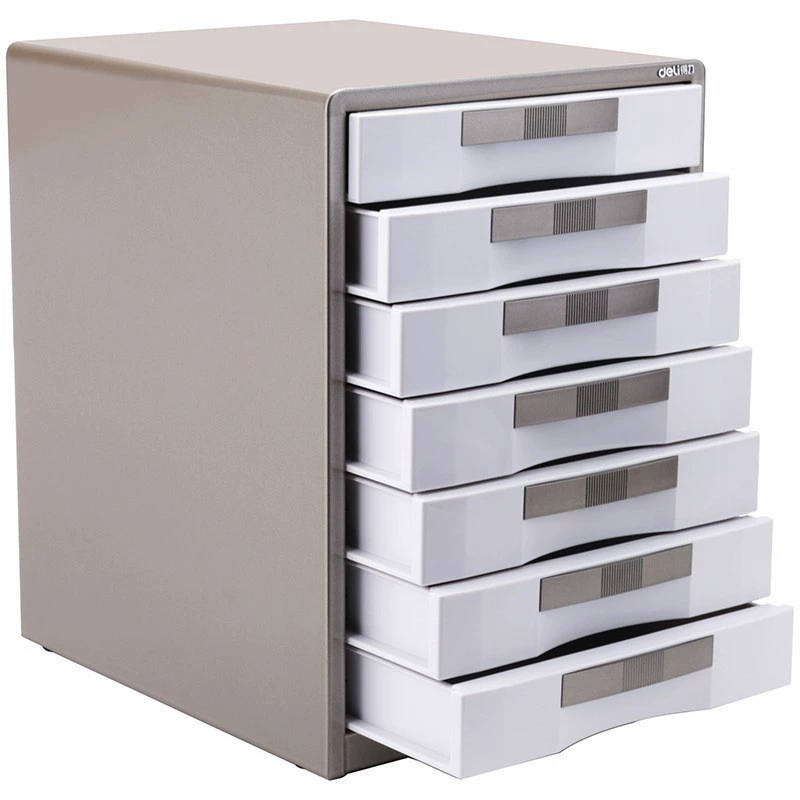 得力 9703 Seven-layer lockable metal desktop file cabinet data storage cabinet (flash silver brown)