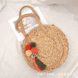 水草编织手提包设计感收纳包外出旅行沙滩包化妆品收纳包草编包