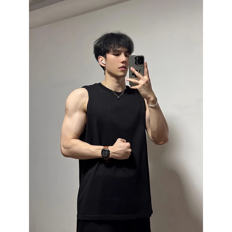 American Style Sleeveless Vest Men's Summer Fitness Sports Show Muscle T-shirt Short Sleeve High-end Sense Inner Cotton Waistcoat