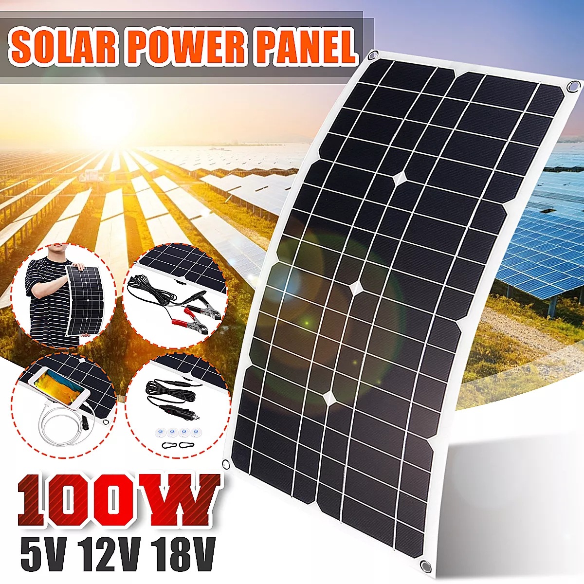 25W 50W 100W monocrystalline flexible solar car charging panel portable car and boat emergency charging panel