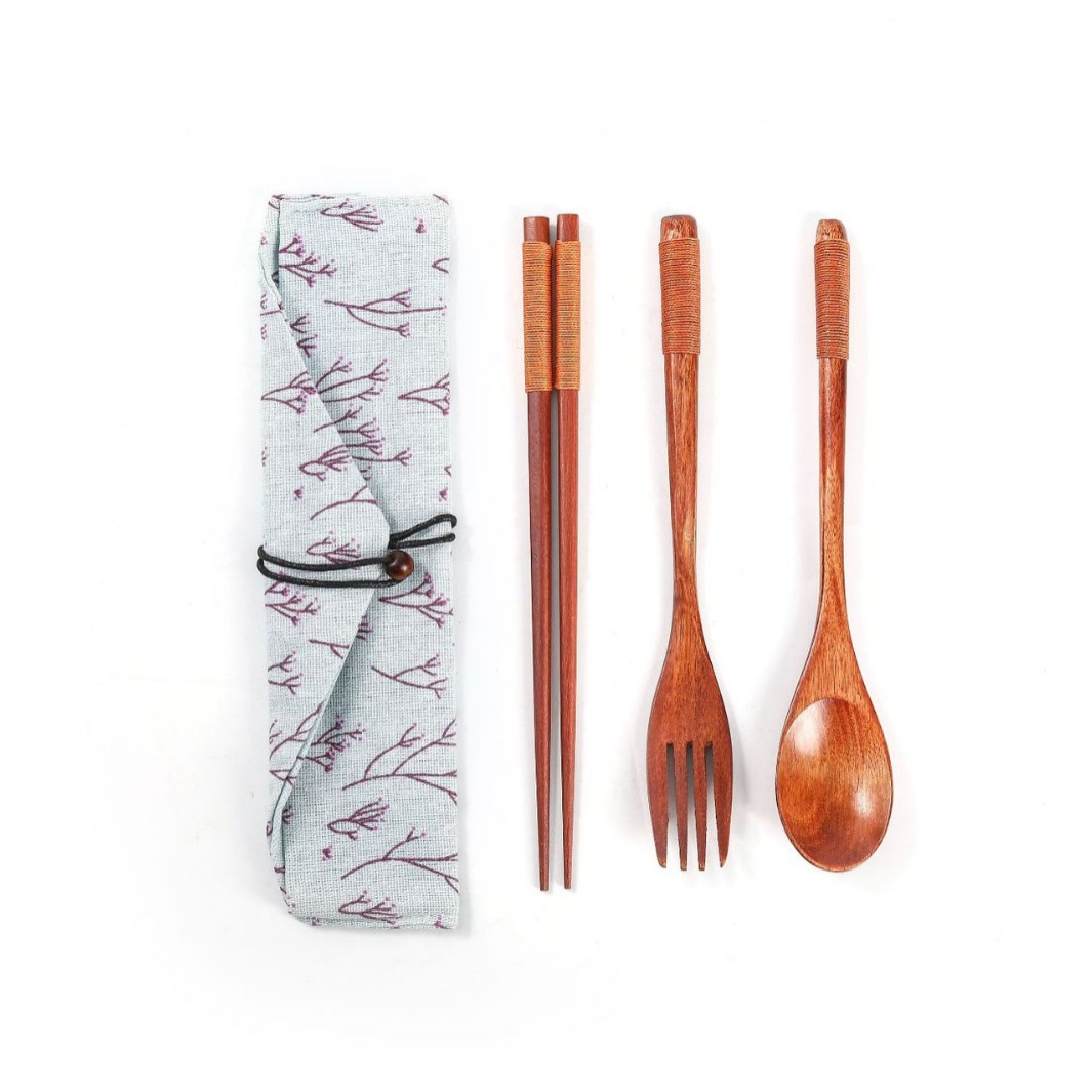 22.5cm 난무 브라운 와이어 포크, 스푼, 젓가락 세트 [랜덤 천가방]