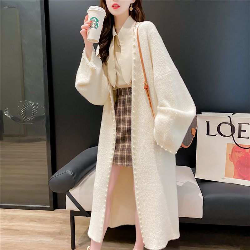 中长款宽松慵懒风外套女2025秋冬新款韩系风衣感chic加厚毛衣开衫|undefined