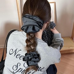 韩版小格纹四层大肠发圈女复古高级感扎发头绳高端气质低马尾发饰