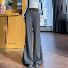 实拍咖色微喇西装裤女2025秋季新款高腰显瘦休闲垂感直筒拖地裤