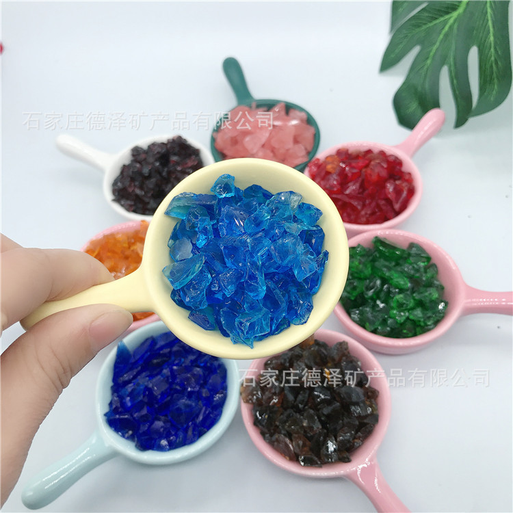 蓝色玻璃砂玻璃块不规则大块琉璃石地坪水磨石透明玻璃砂