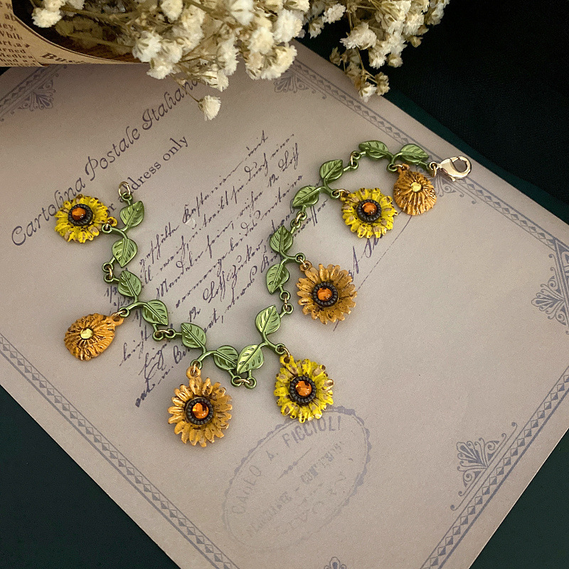 Vintage Artistic French Mori Plant Van Gogh Sunflower Series Sunflower Exquisite Bracelet Wholesale Bracelet