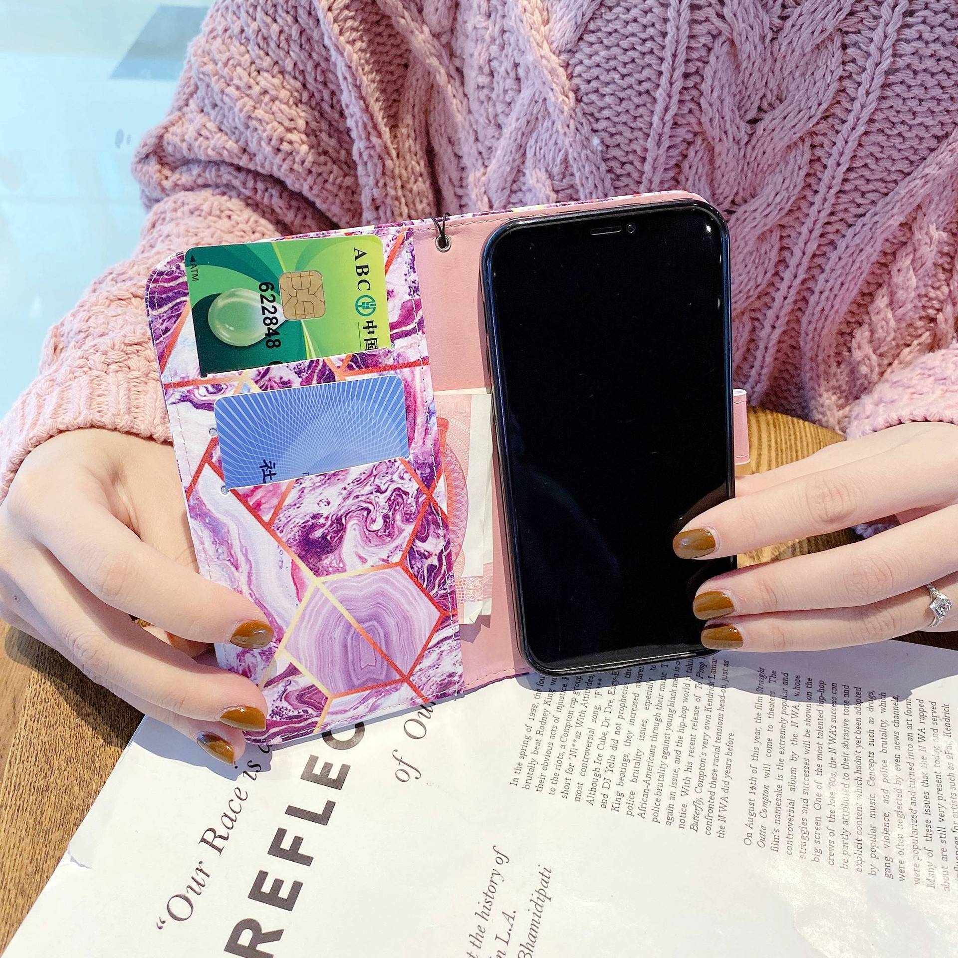 Luxury Marble Flip Phone Case For Iphone 14 Pro Max & 13 Card Holder_voghion.com