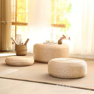 Fúten tejido de paja, almohadilla de ventana flotante de arroz, almohadilla de meditación de culto al budismo japonés, estilo pastoral.