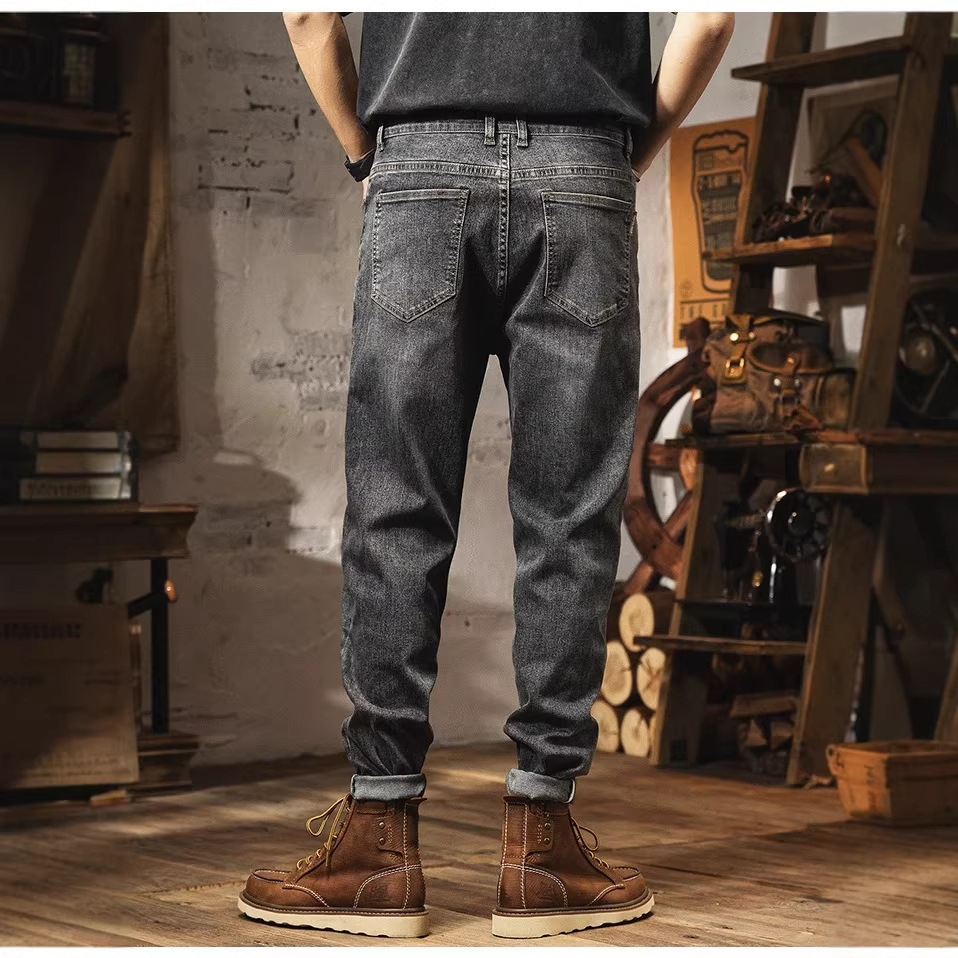 Jeans slim fit da uomo, classici pantaloni in denim a gamba dritta, look casual elegante, tessuto lavato in cotone di alta qualità_voghion.com