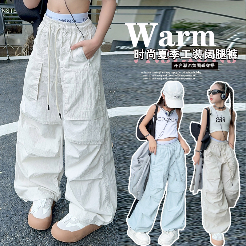 Summer Girls' Thin Cargo Pants New Children's Clothing for Girls and Teenagers Casual Pants Versatile Large Pocket Pants