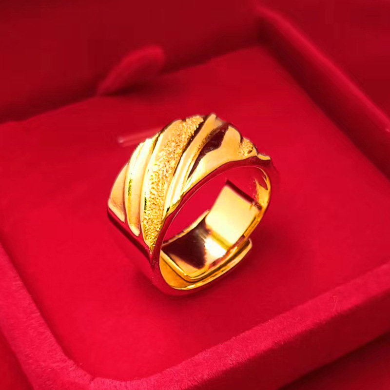 Taiwan men's ring wavy pattern flashing sand texture wide face finger ring plated gold plated fashion imitation tin gold loose mouth gold