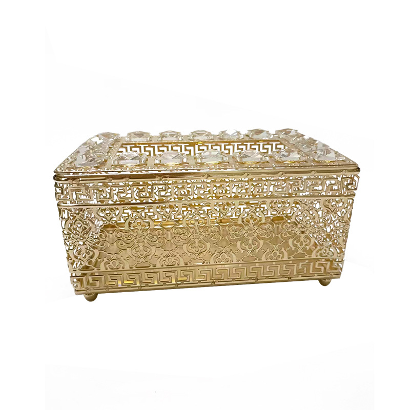 Hierro de oro hebilla cuentas de cristal caja de pañuelos estilo de lujo creativo cristal sala de estar mesa de café decoración adornos