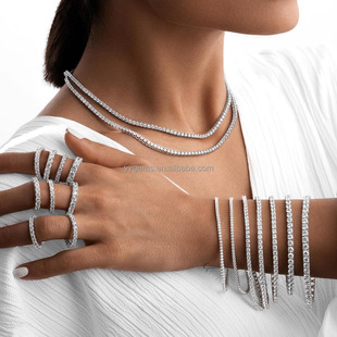 Popular Hip-Hop Style Sterling Silver 2Mm-6.5Mm Hand-Set Moissanite Tennis Chain Bracelet Accessible Luxury Niche Elegant Bracelet