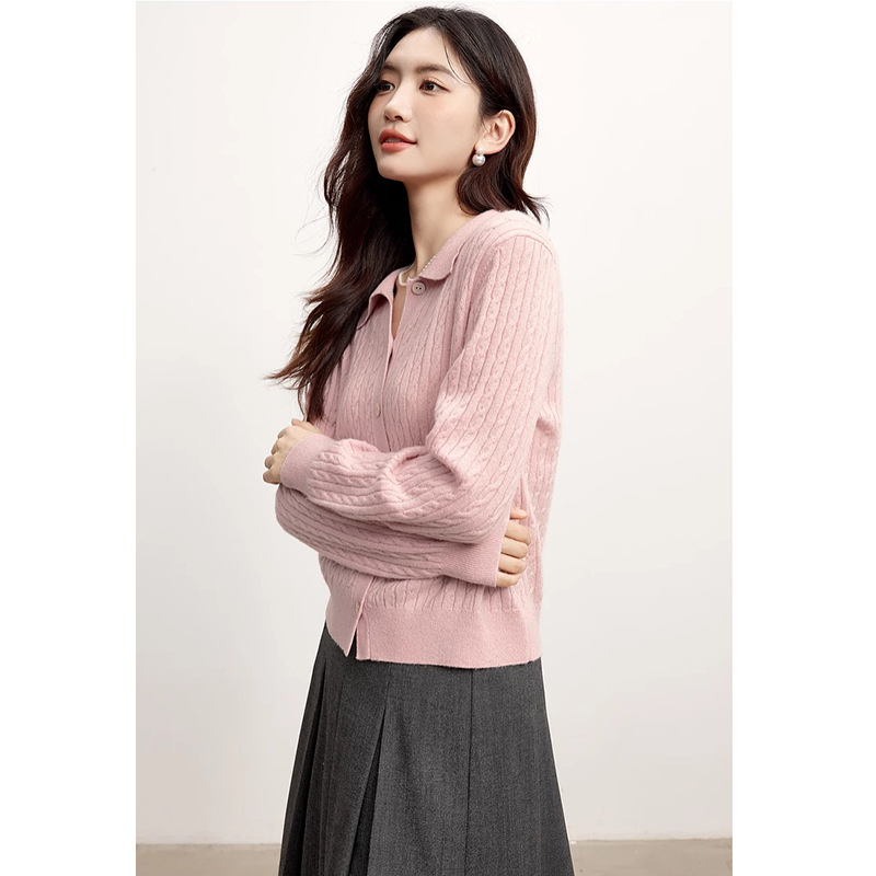 패션 라펠 트위스트 올 매치 스웨터 2024 가을 새로운 절묘한 스타일 여성 톱 1F8931661