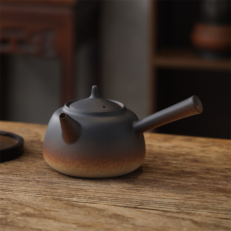 复古原矿侧把煮水壶日式陶壶白泥煮茶壶电陶炉炭炉烧水壶手工茶壶