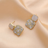 Silver needle, square advanced fashionable earrings, silver 925 sample, internet celebrity, Korean style, diamond encrusted, high-quality style, bright catchy style