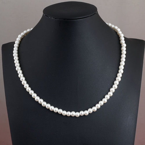 Pearl Necklace for Women, Gift for Mom, Glass Imitation Pearl White Round Bead Accessory, Cheongsam Accessory, Lockchain, Necklace