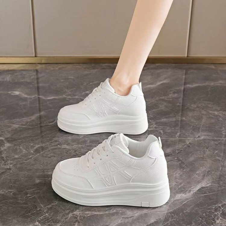Zapatos de cuero grueso de base pequeña zapatos blancos de mujer 2026 de otoño deportes casuales zapatos de skate de entrenamiento