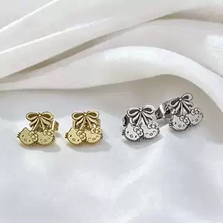 小巧精致Kitty猫钛钢18k不掉色耳钉简约个性耳骨钉小众高级感爆款