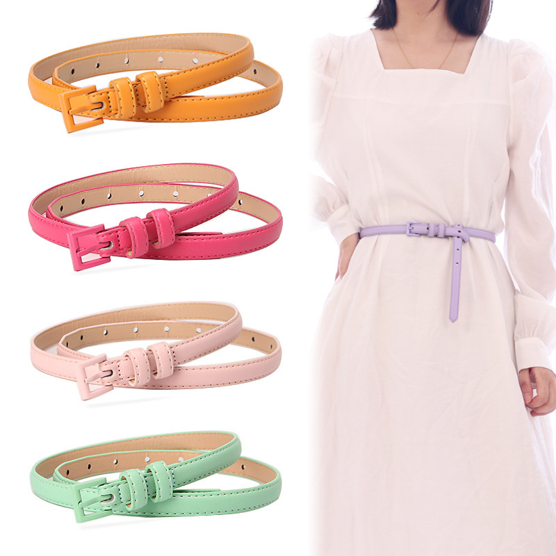 New Versatile Small Square Buckle Women's Belt with a High-End Feel, Candy-Colored Thin Belt for Decorating Dresses and Pants, Available for Wholesale New Versatile Small Square Buckle Women's Belt with a High-End Feel, Candy-Colored Thin Belt for Decorating Dresses and Pants, Available for Wholesale